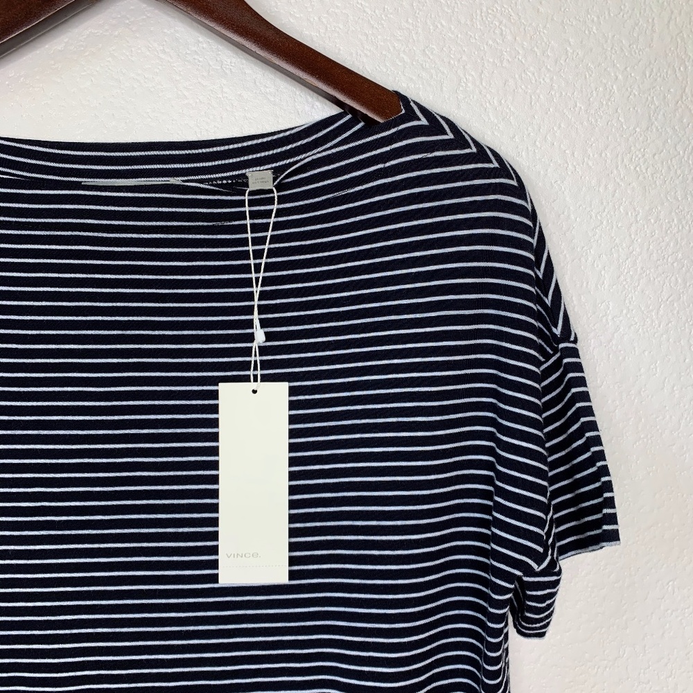 VINCE Striped Boat Neck Short Sleeve Tee NWT